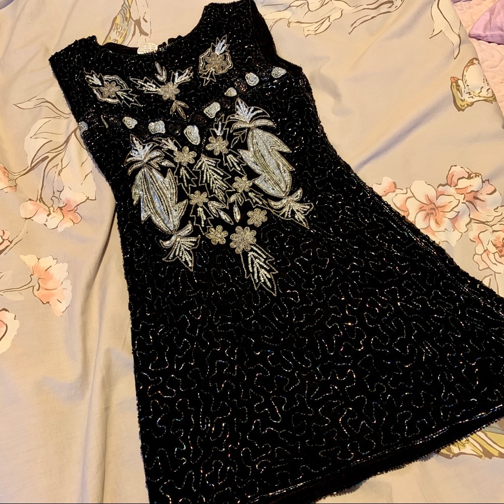 VINTAGE Beaded Silk Cocktail Dress